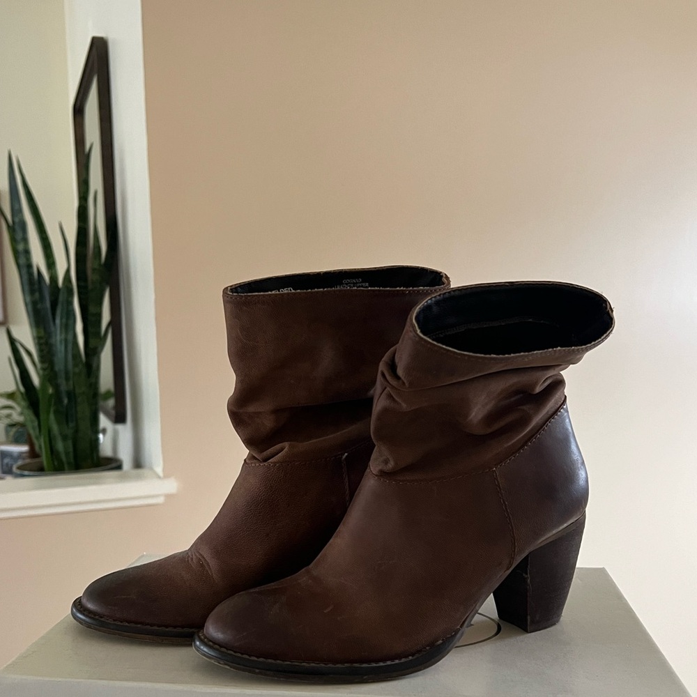 Rustic brown booties by Steven by Steve Madden.